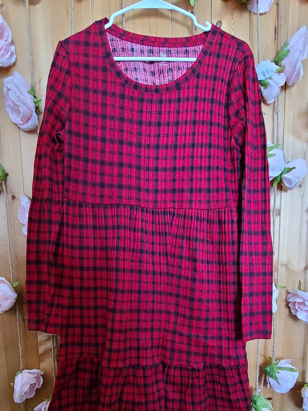 SO Red and Black Plaid Knit Dress